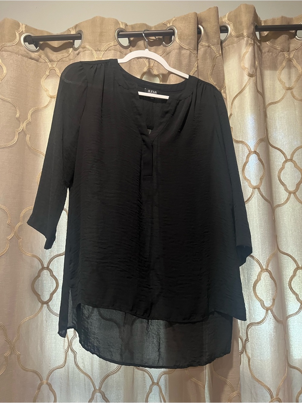 a.n.a Black Semi-Sheer V-Neck Longline Tunic Top